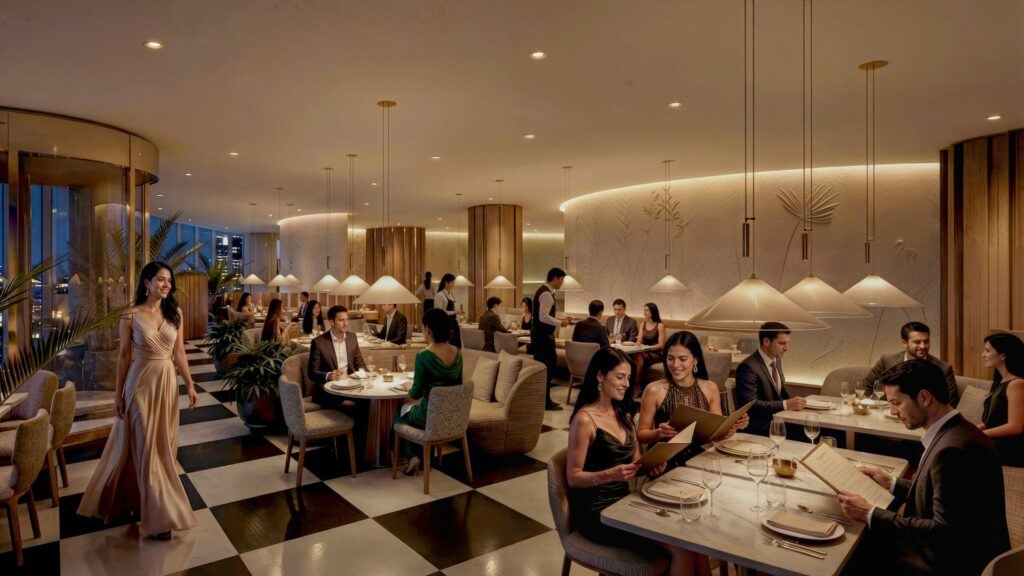 The dining room at Armani/Deli, Armani Hotel Dubai