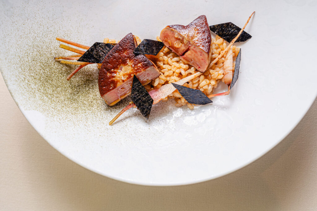 A plated foie gras dish, Armani Hotel Dubai