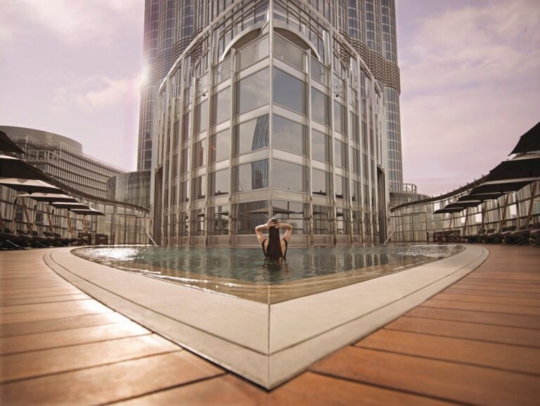 The pool terrace at the foot of Burj Khalifa, Armani Hotel Dubai