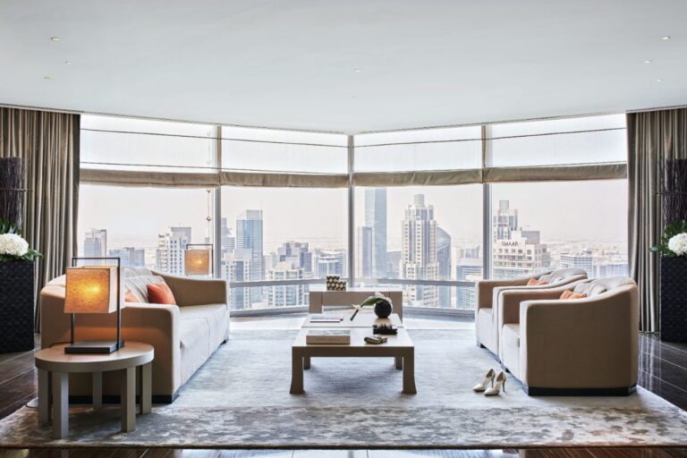 The living room of an Armani Signature Suite, Armani Hotel Dubai