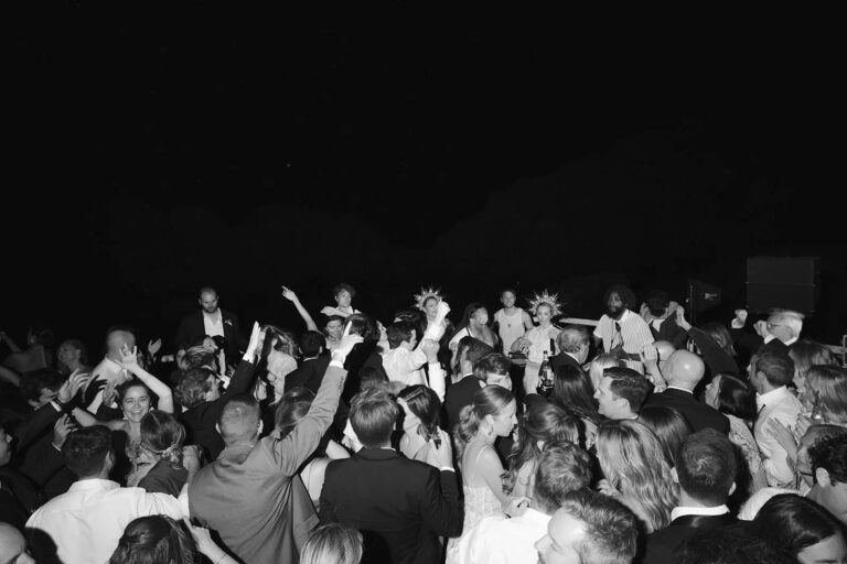 A packed dance floor in black and white, Aston Band