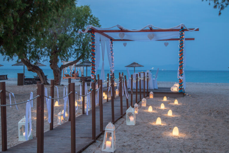 A beachside gazebo set for a ceremony, Atlantis Hotel