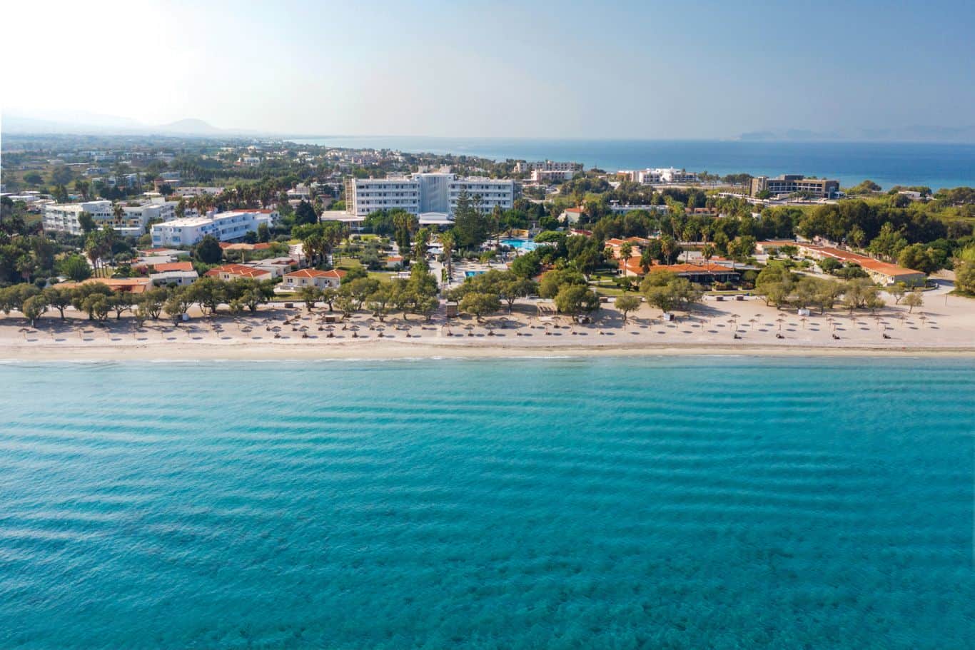 Aerial view of the hotel and its beach on the north-eastern tip of Kos, Atlantis Hotel