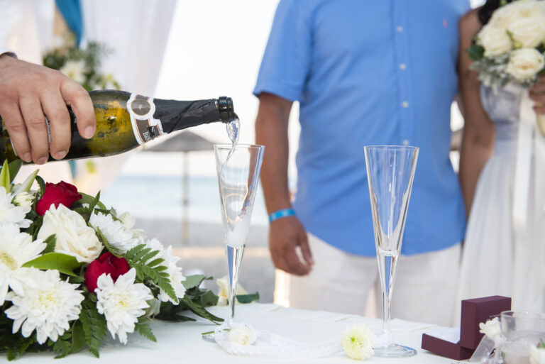 Champagne poured at a celebration table, Atlantis Hotel