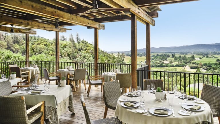 The Restaurant at Auberge du Soleil, its terrace overlooking the valley, Auberge du Soleil