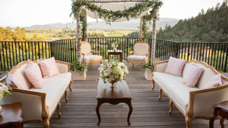 A reception lounge, dressed for a wedding celebration, Auberge du Soleil