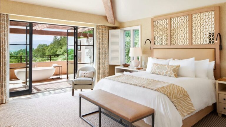 A Private Champagne Maison bedroom, with its own deck, Auberge du Soleil