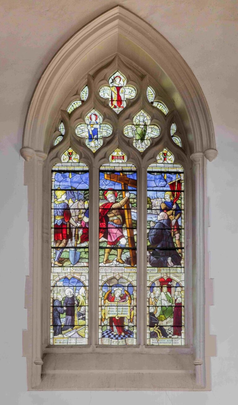 A stained-glass lancet window in the chapel, Auckland Castle