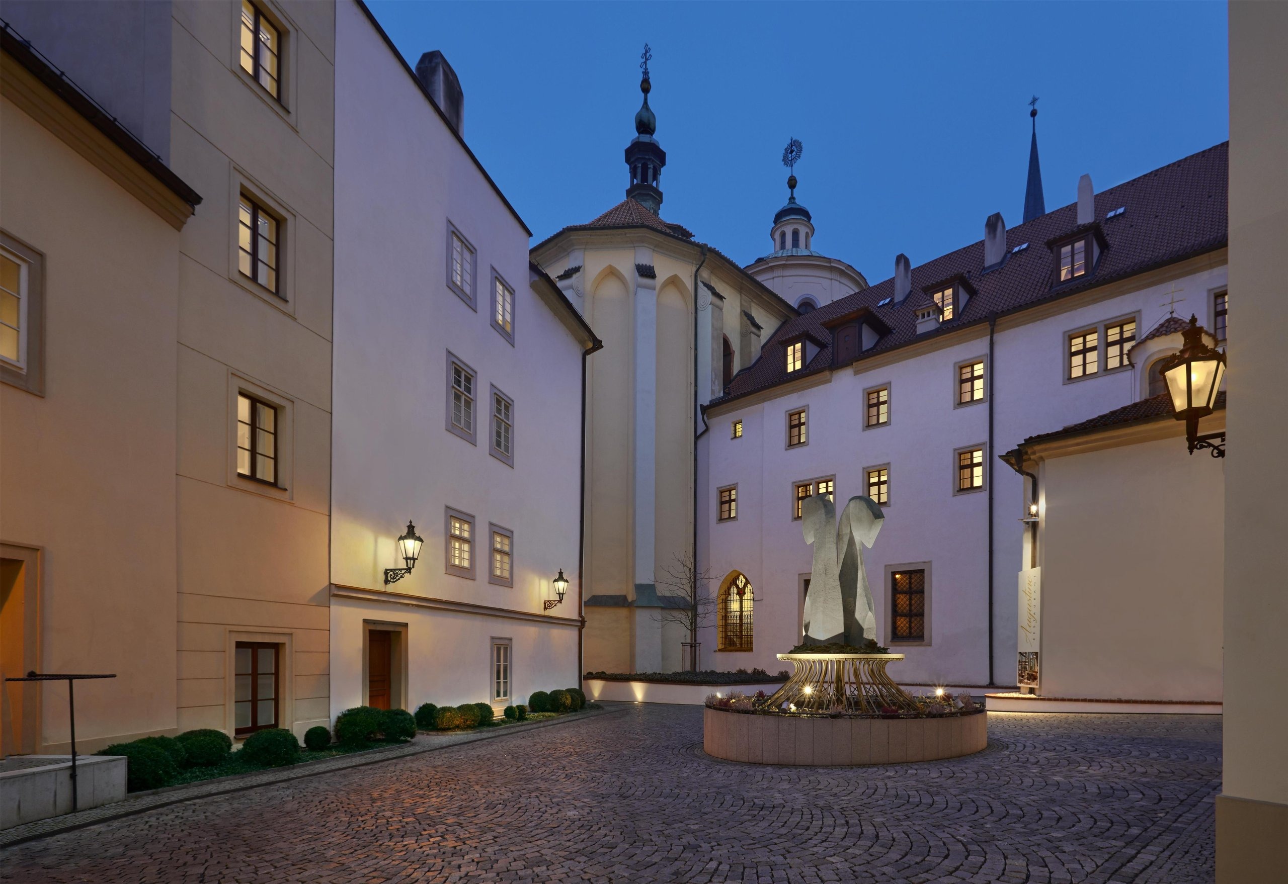 The monastery courtyard at dusk, Augustine Hotel, Prague