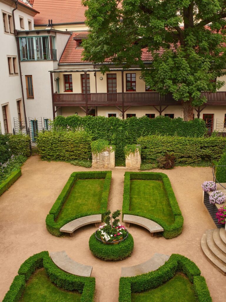 Formal garden within the monastery grounds, Augustine Hotel, Prague