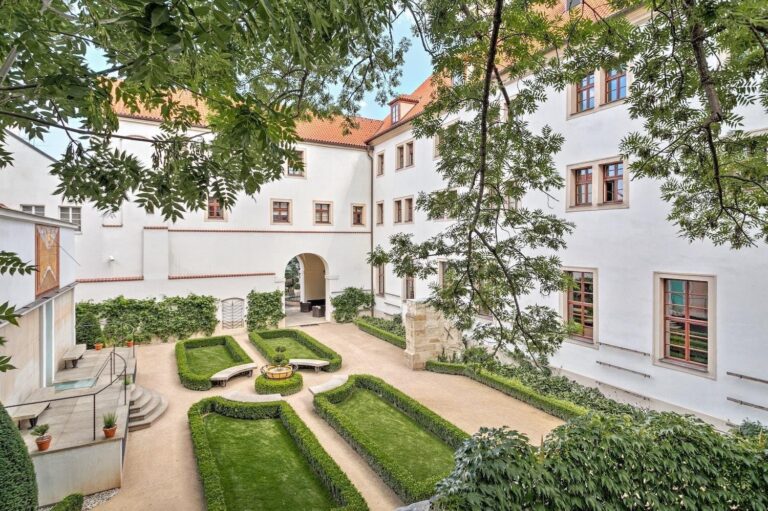 Garden and courtyard in summer, Augustine Hotel, Prague