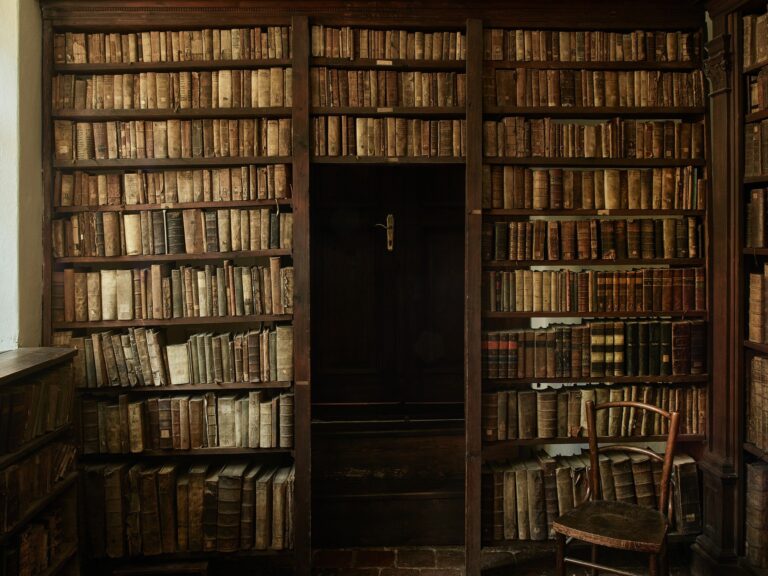 The historic library shelves, Augustine Hotel, Prague
