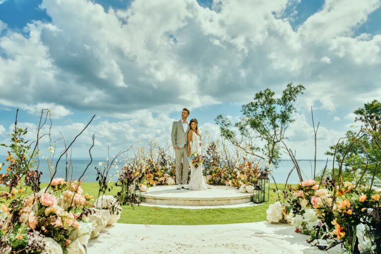 Floral ceremony stage on the lawn at SKY, Ayana Estate Bali