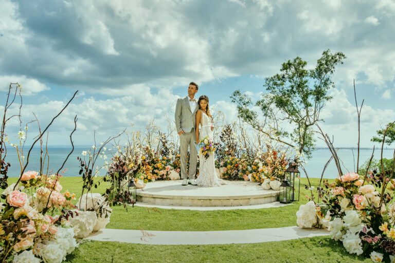 Tiered ceremony seating on a clifftop lawn, Ayana Estate Bali
