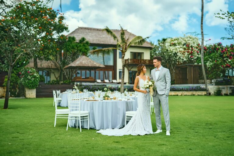 Dining tables in the AYANA Villa garden, Ayana Estate Bali