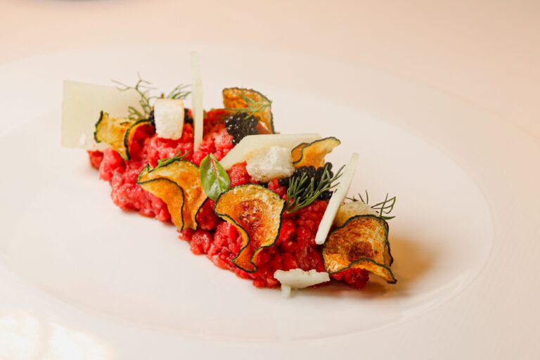 A carpaccio dressed with grilled vegetables and shaved cheese, Baglioni Resort Cala del Porto