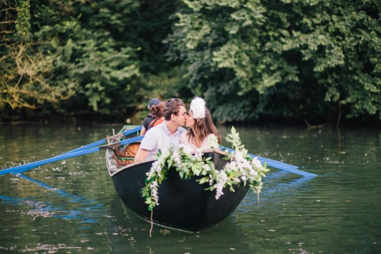 A couple in a rowing boat on the water, Ballinacurra House