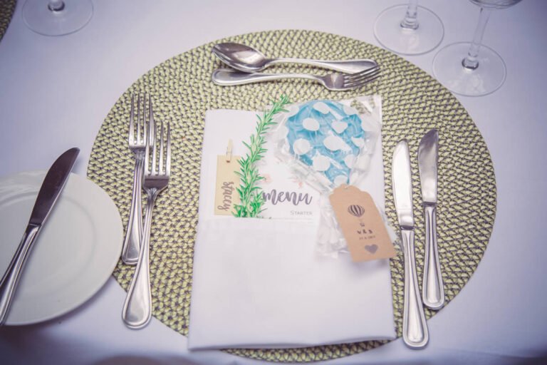 A place setting at a wedding table, Ballinacurra House