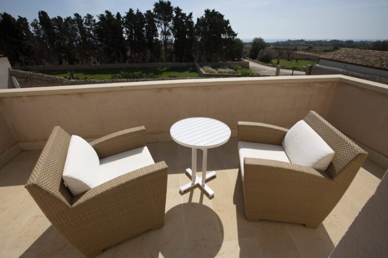 Terrace with seating and views over the grounds, Ballium Luxury Relais