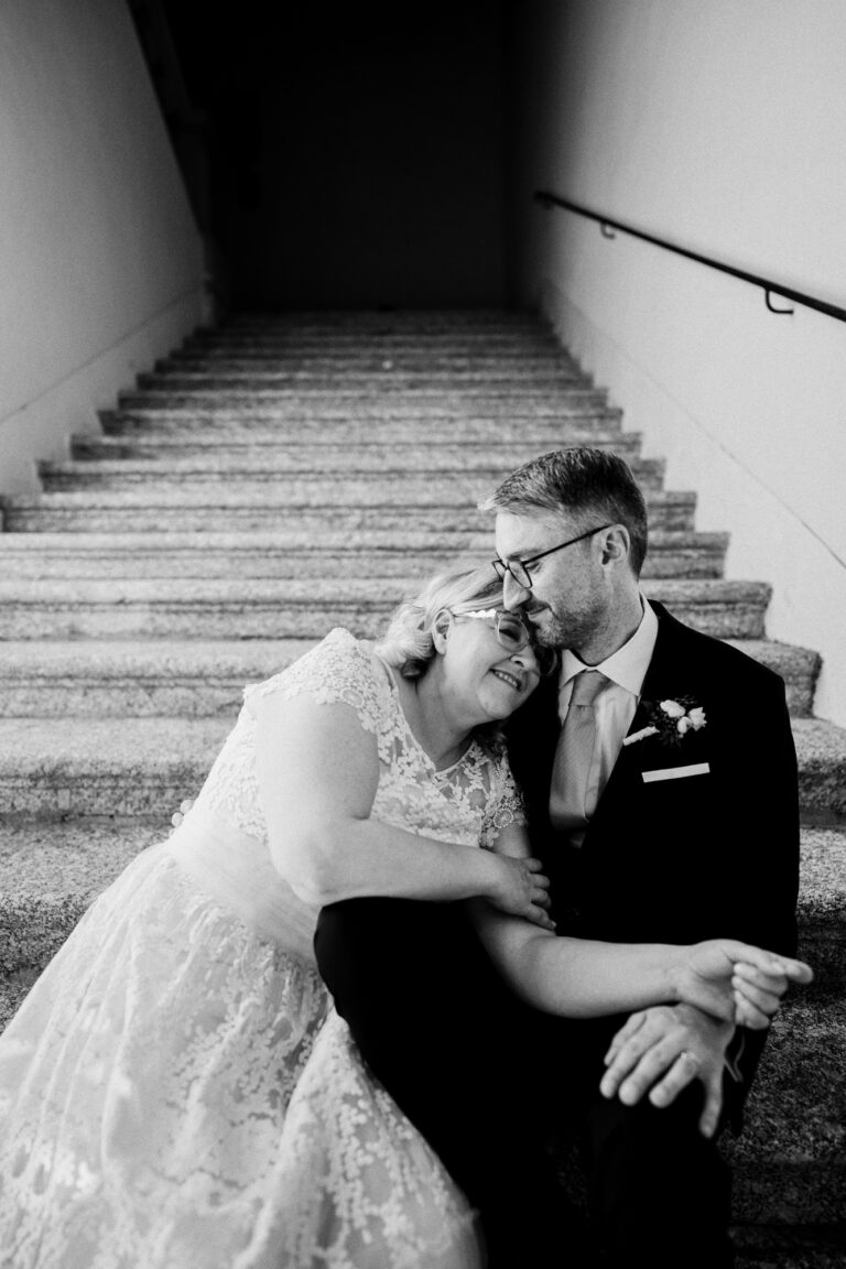 A quiet moment on the steps, Villa Semenza, Lecco, in black and white, Barbara Zanon Photography