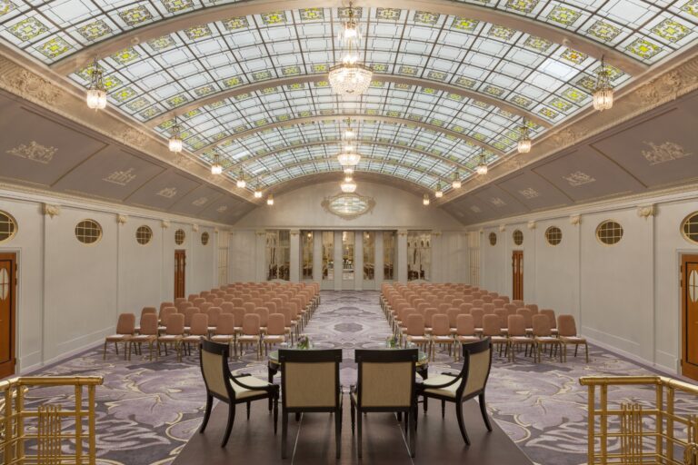 The Krysha Ballroom beneath its stained-glass ceiling, Belmond Grand Hotel Europe