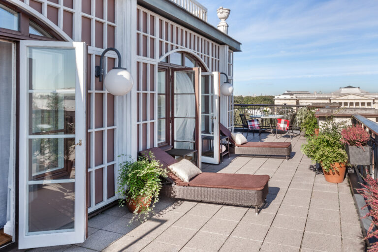 The long terrace outside the top-floor suites, Belmond Grand Hotel Europe