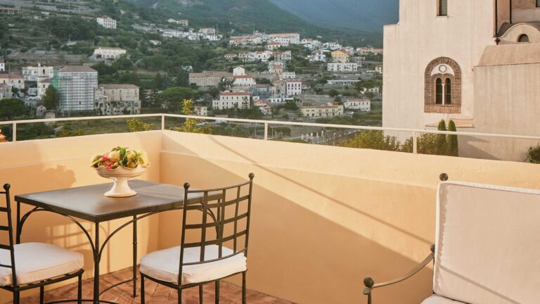 Balcony table with a view over Ravello, Belmond Hotel Caruso