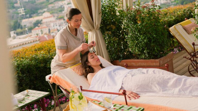 Treatment on a garden terrace at the wellness centre, Belmond Hotel Caruso