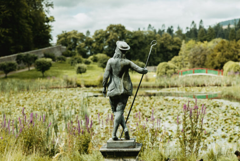 The Hercules statue above the ponds and planting of Hercules Garden, Blair Castle