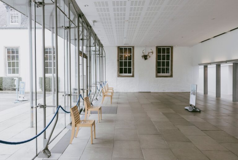 Inside the Banvie Hall, a contemporary room with a glass wall onto the grounds, Blair Castle