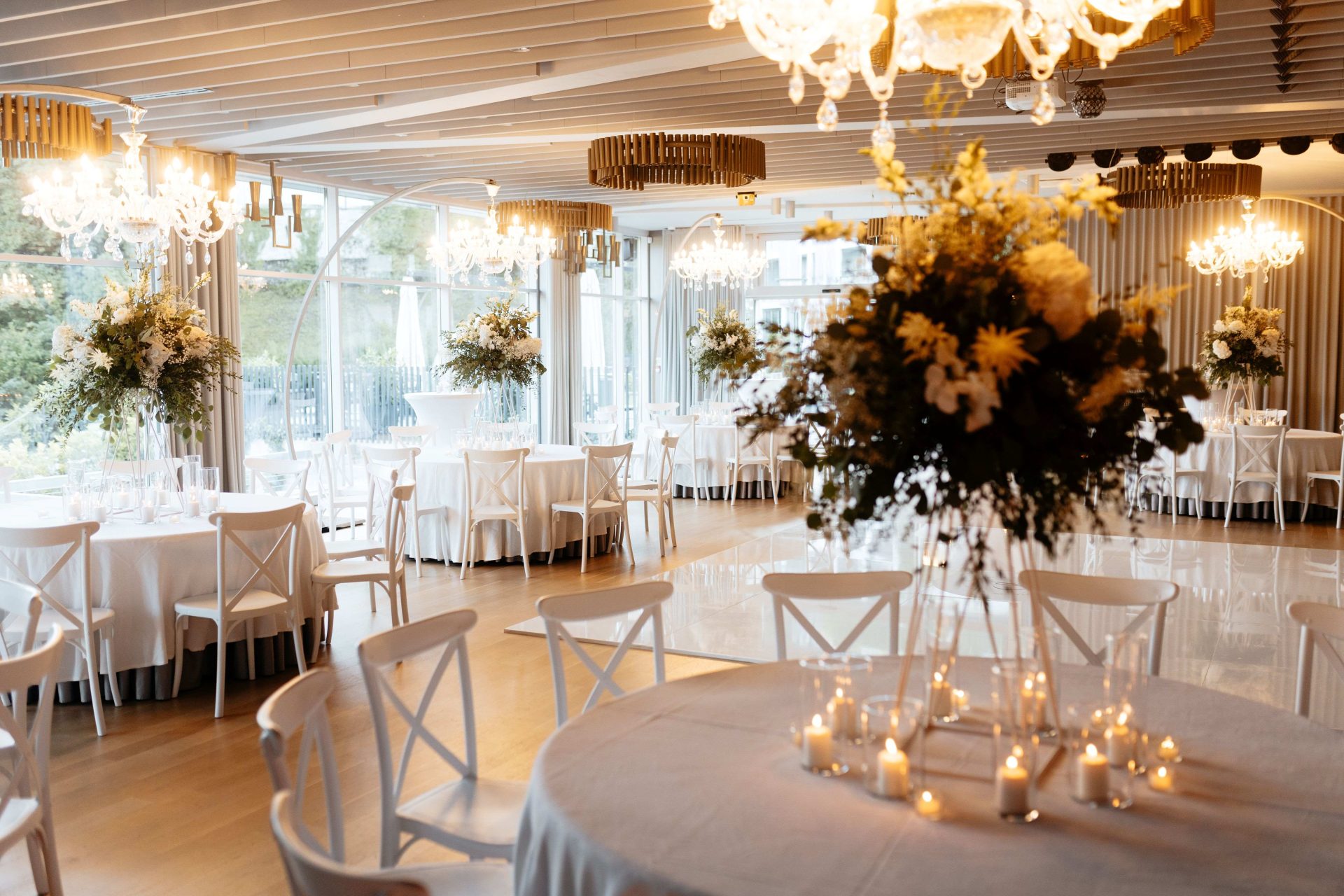 Rose Wedding Hall laid for a reception, Bled Rose Hotel