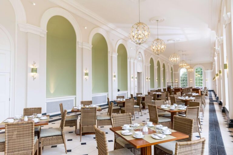 The Orangery laid for a wedding breakfast, Blenheim Palace
