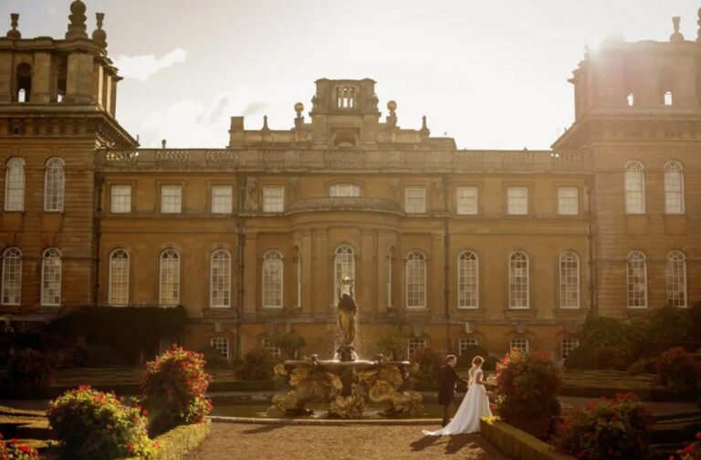 The south front and fountain at golden hour, Blenheim Palace