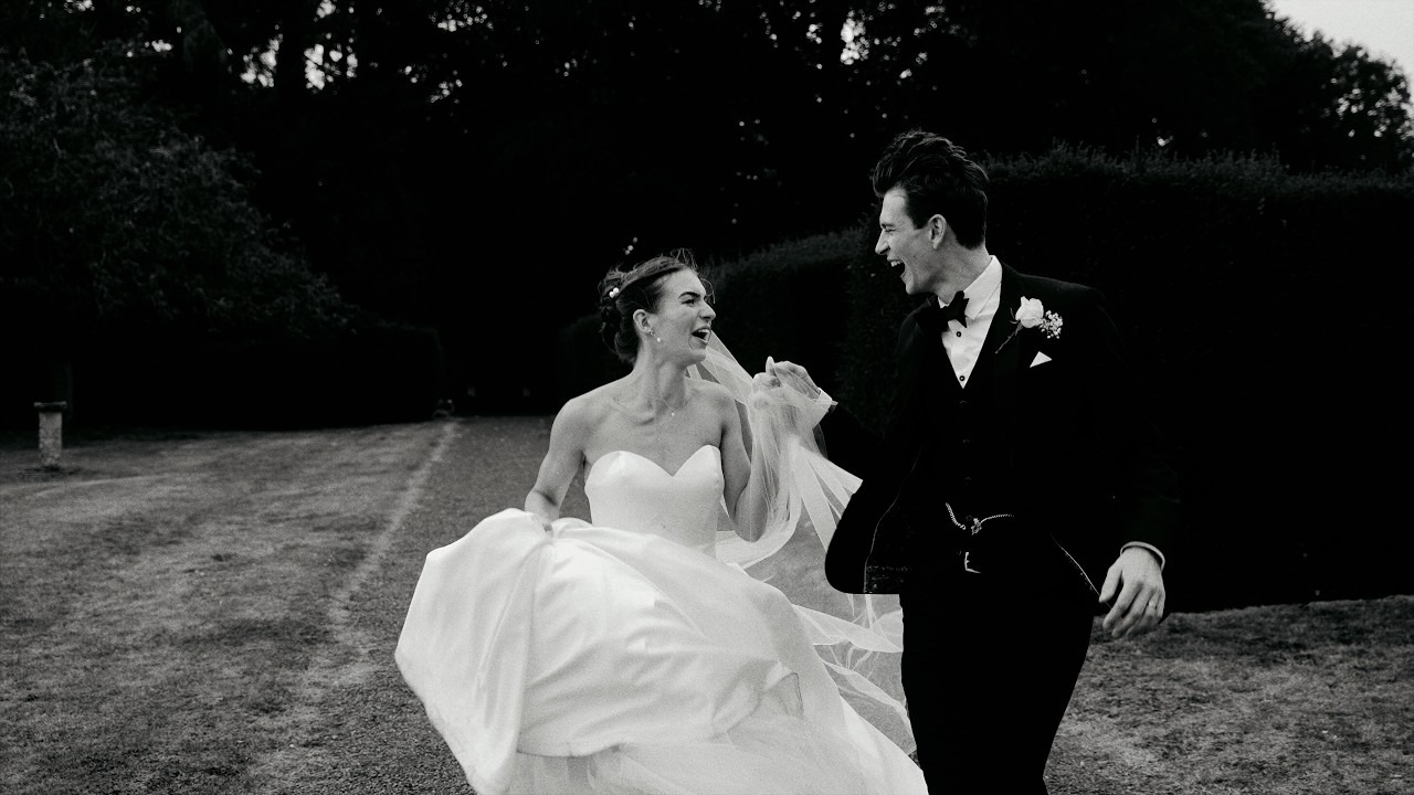 Cara and Jack in black and white in the grounds of Broadfield Court, Herefordshire (frame from their film), Blue Ridge Films