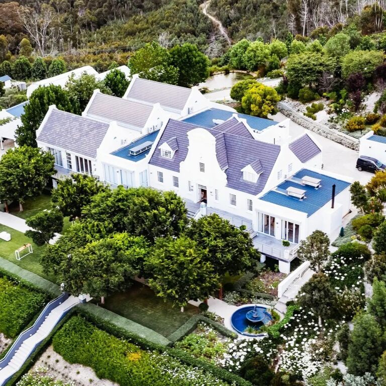 Aerial view of the Cape Dutch style manor house, Bona Dea Private Estate