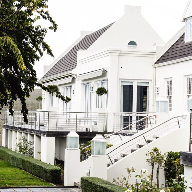 Venue complex facade with garden stairs, Bona Dea Private Estate