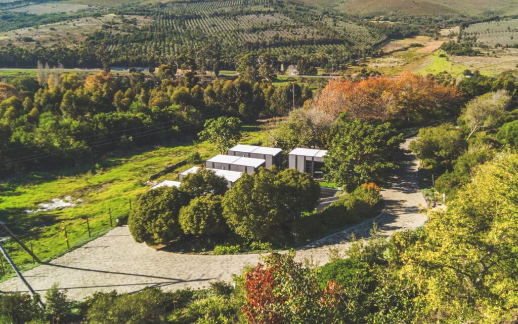 Aerial view of the Fynbos Eco Pods, Bona Dea Private Estate