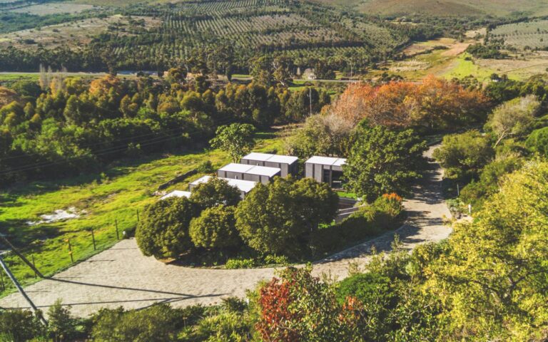Aerial view of the Fynbos Eco Pods, Bona Dea Private Estate