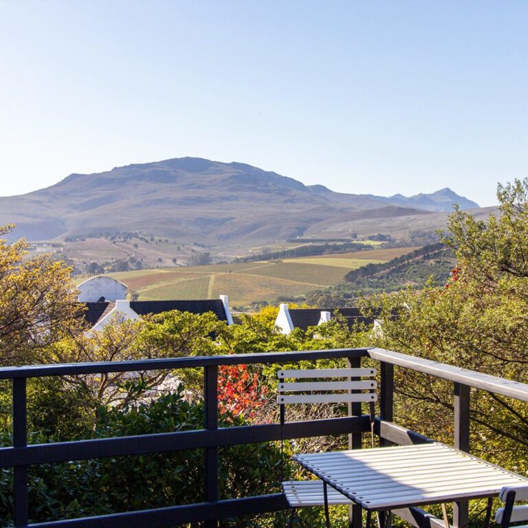 Olive Cottage balcony looking over the valley, Bona Dea Private Estate
