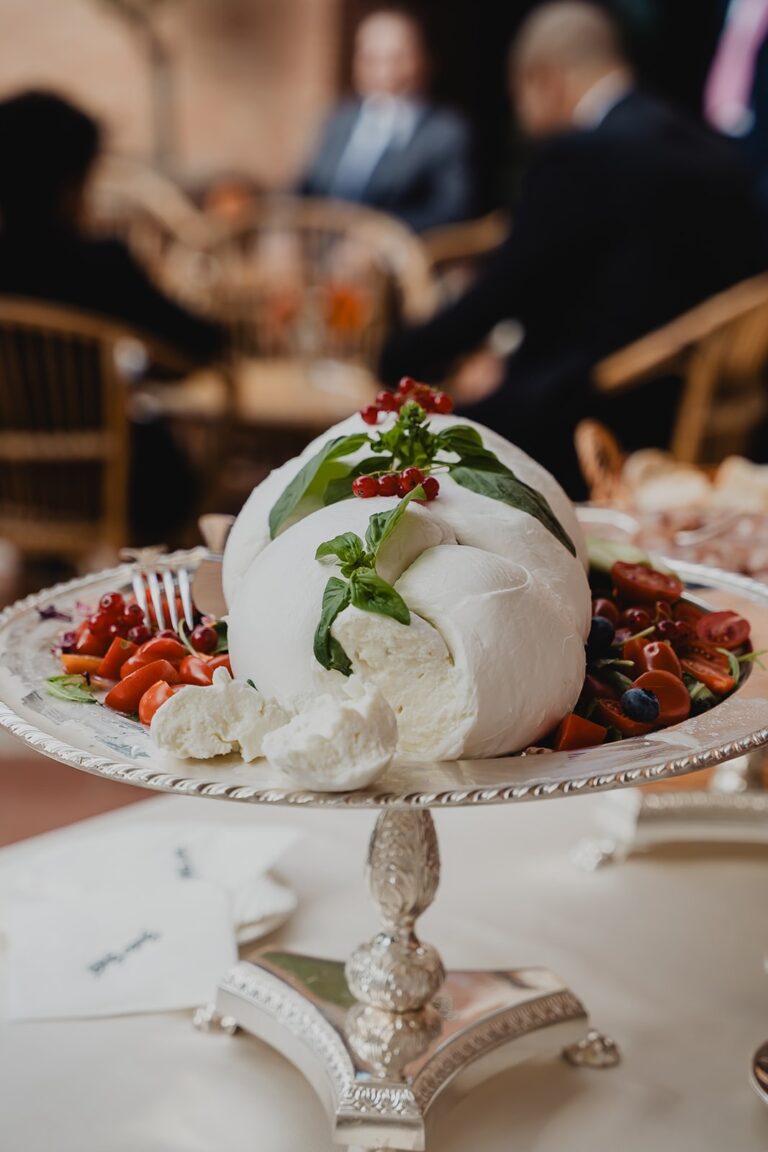 Burrata served at a wedding table, Borgo Bucciano