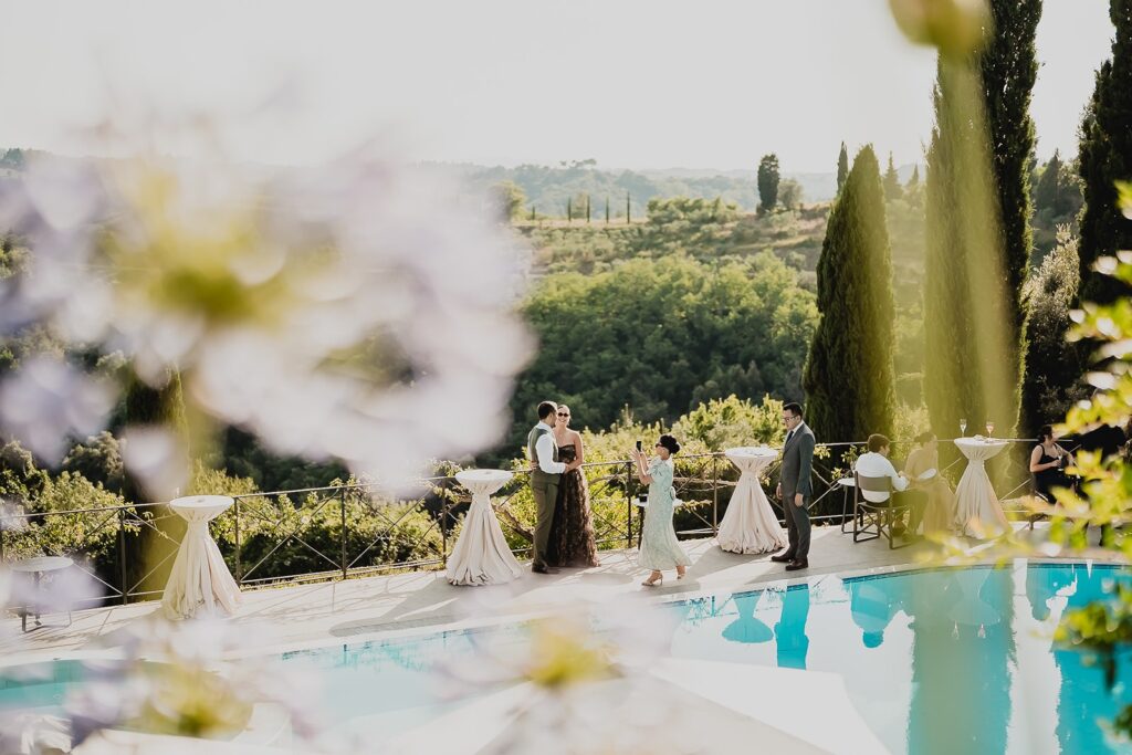Drinks reception beside the pool, Borgo Bucciano