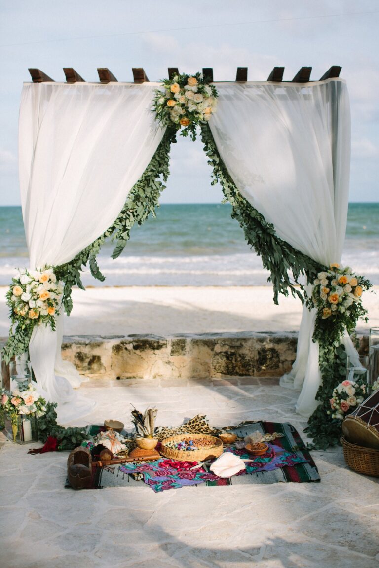 Draped beachfront ceremony canopy, Riviera Maya, Brilliant Event Planning