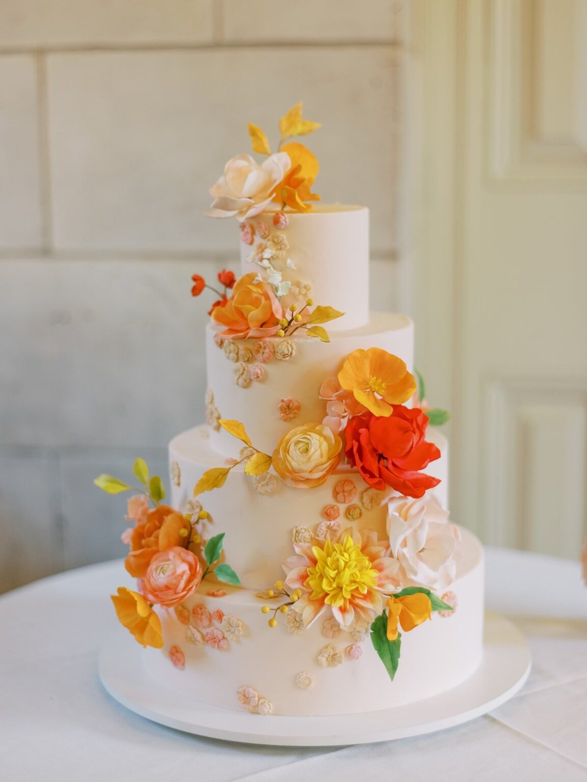 Wedding cake with sugar flowers, Brooklyn, Brilliant Event Planning