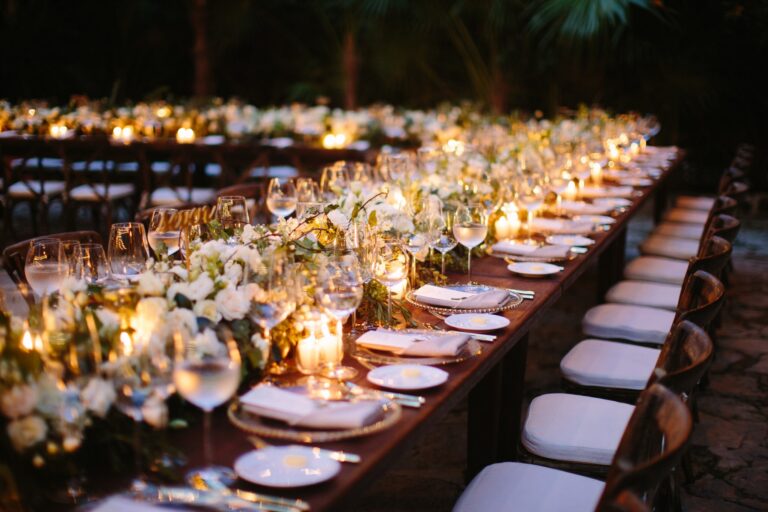 Candlelit long table among trees, Riviera Maya, Mexico, Brilliant Event Planning