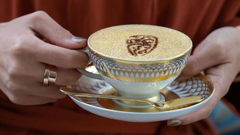 Gold-dusted cappuccino at Sahn Eddar, Burj Al Arab Jumeirah