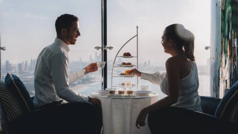 Afternoon tea beside the window at Skyview, Burj Al Arab Jumeirah
