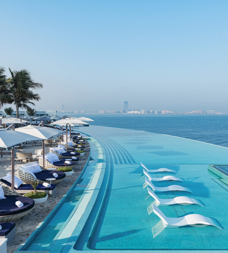 Terrace pool and loungers beside the beach, Burj Al Arab Jumeirah