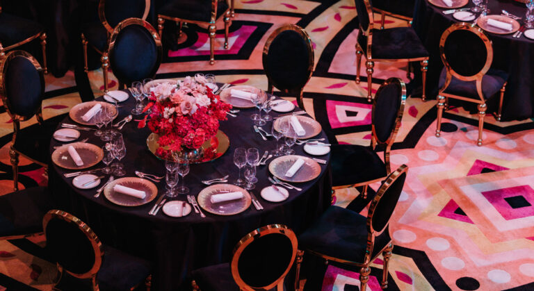 Round banquet tables on a patterned floor, Burj Al Arab Jumeirah