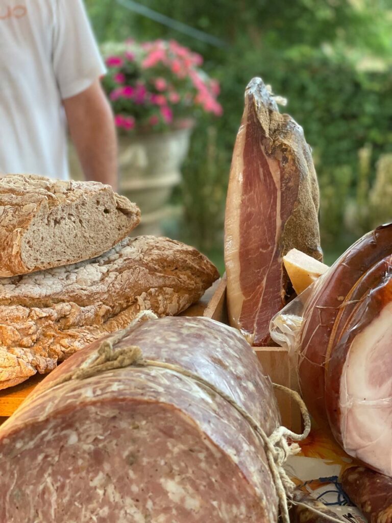 A board of estate bread and salumi, Burlamacchi Villas