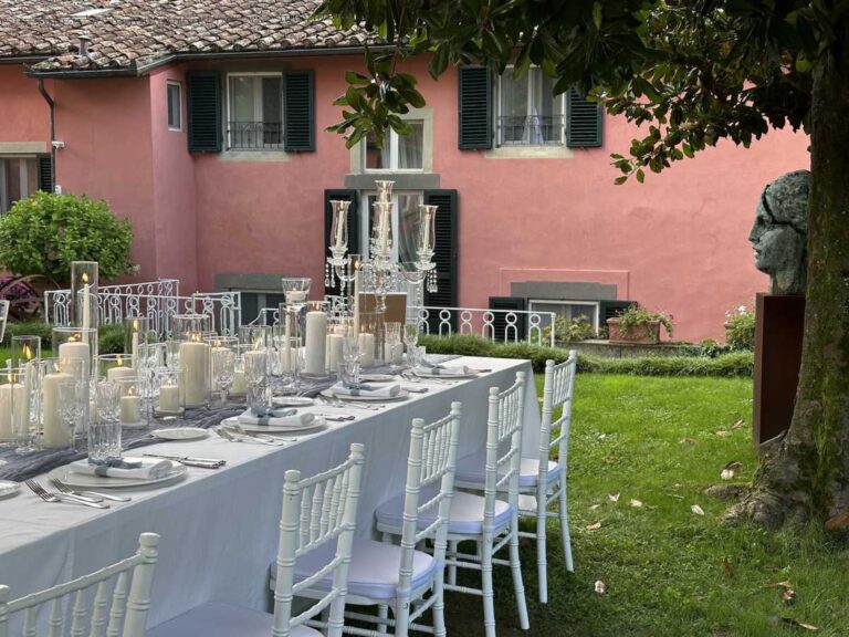 A wedding table on the lawn before the villa, Burlamacchi Villas